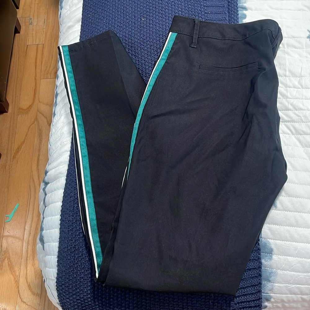 NWT Zac & Rachel black pants with Green and white trim on sides